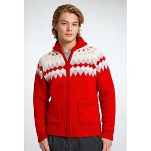 Alpine Design Zip Cardigan Mens Large Red Mountain Peak Wool Blend Sweater NEW